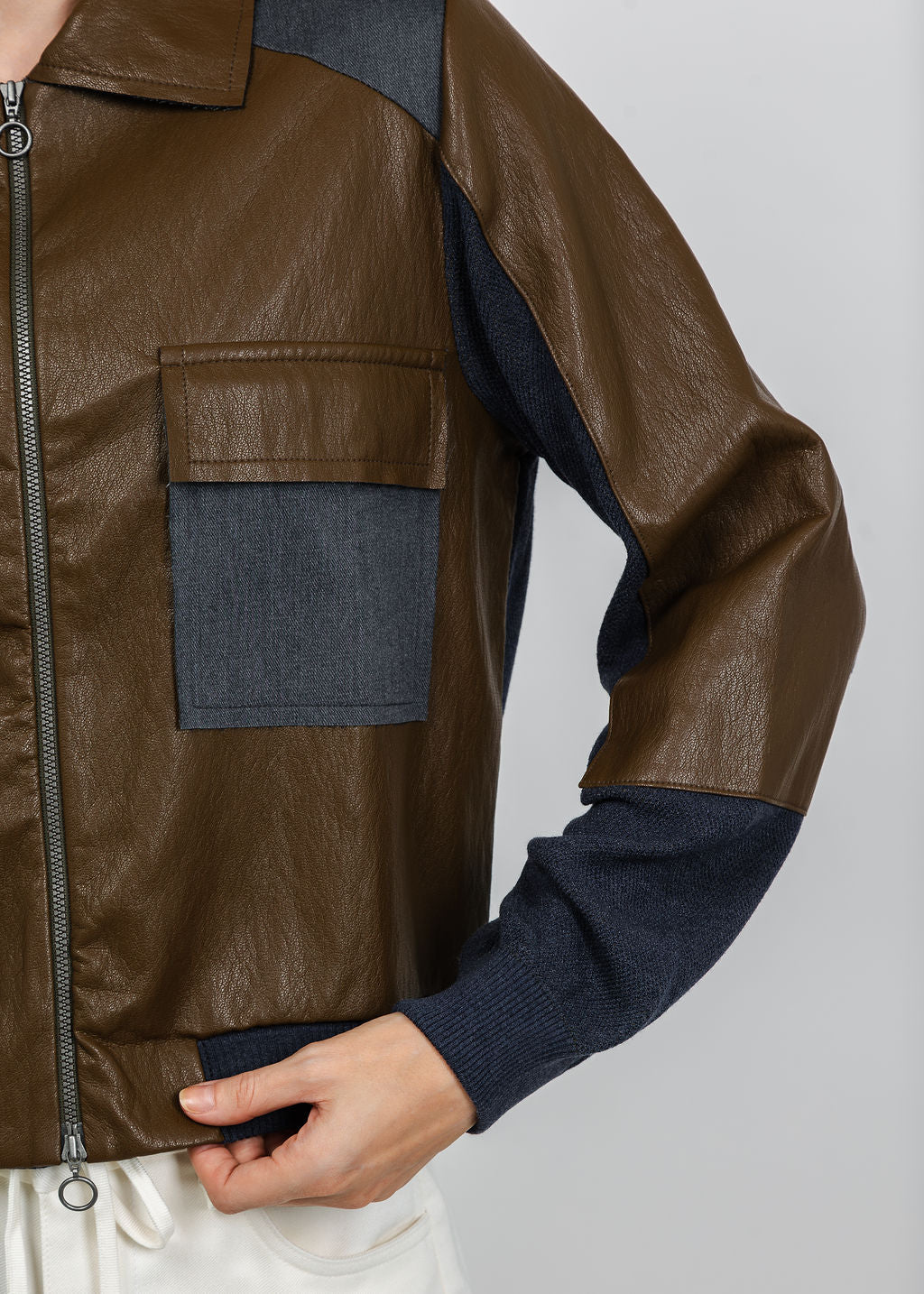 Aldomartins Zip-Front Jacket in Brown available at Barbara Katz