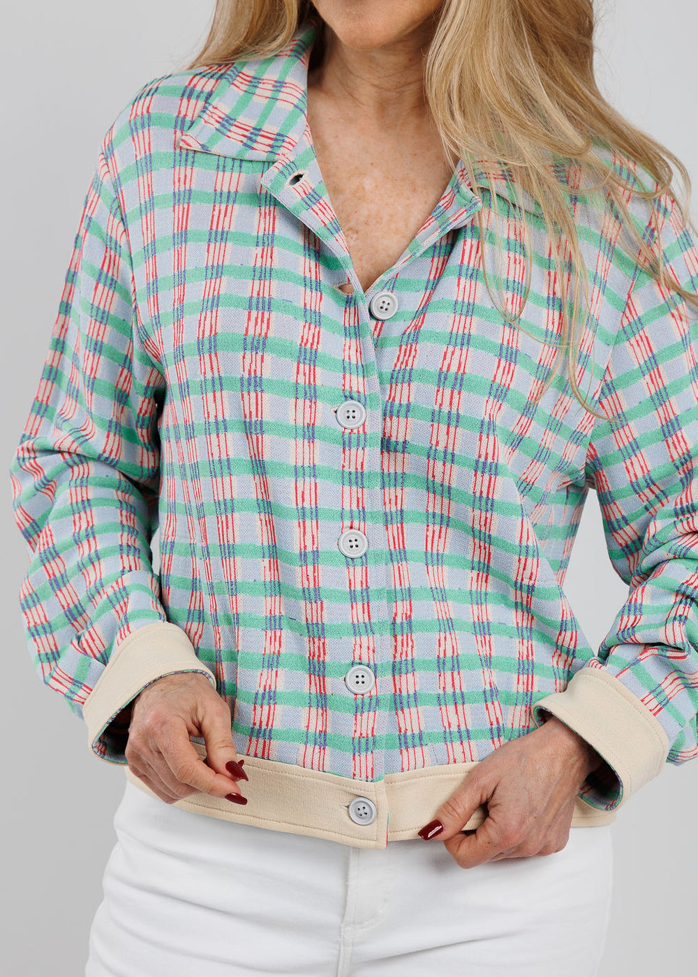 Aldomartins Devon Collar Button Cardigan in Green available at Barbara Katz