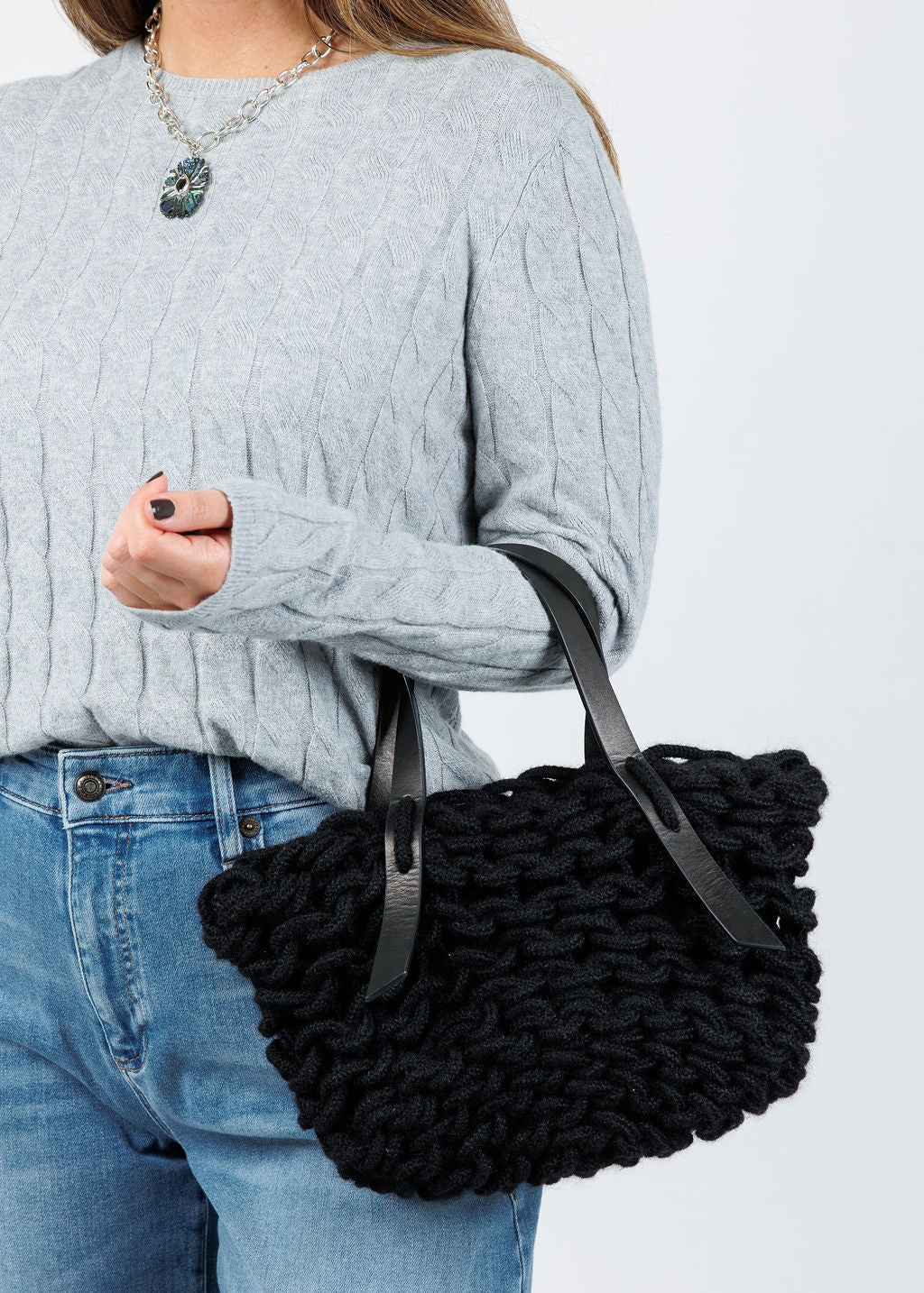 Alienina Bella Medium Bag in Black Mohair/Black available at Barbara Katz