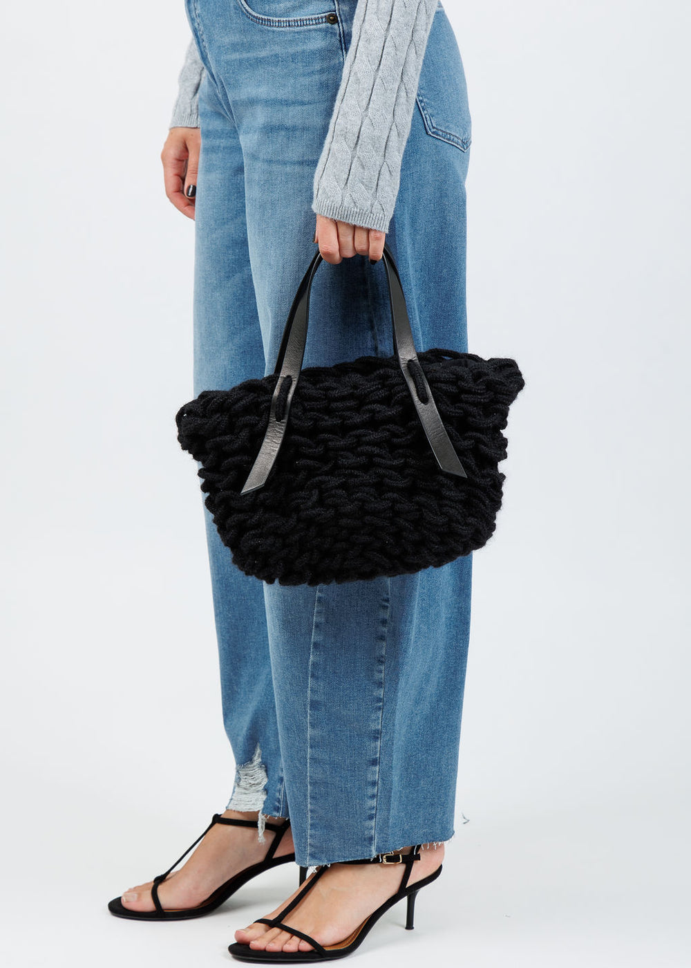 Alienina Bella Medium Bag in Black Mohair/Black available at Barbara Katz