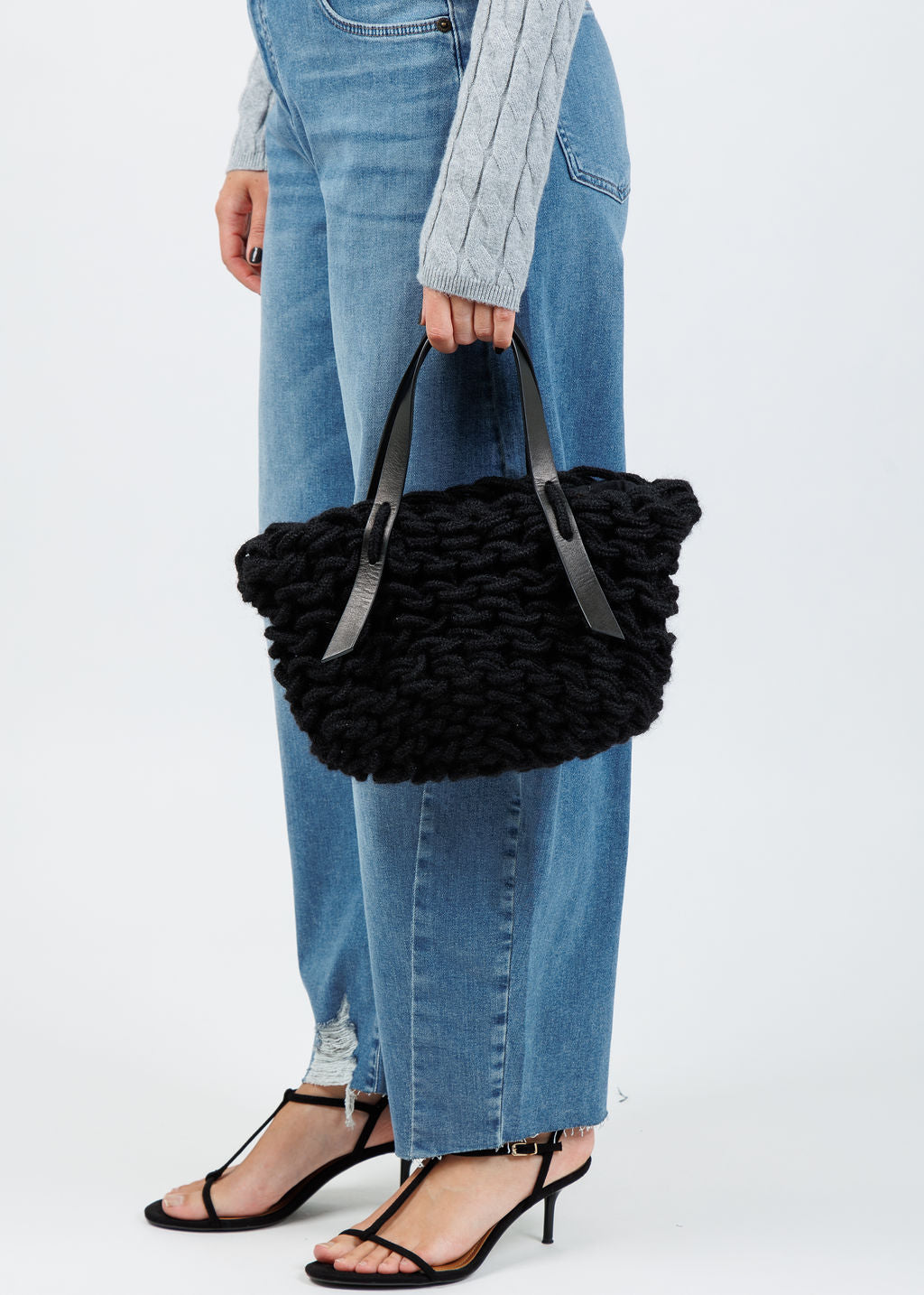 Alienina Bella Medium Bag in Black Mohair/Black available at Barbara Katz