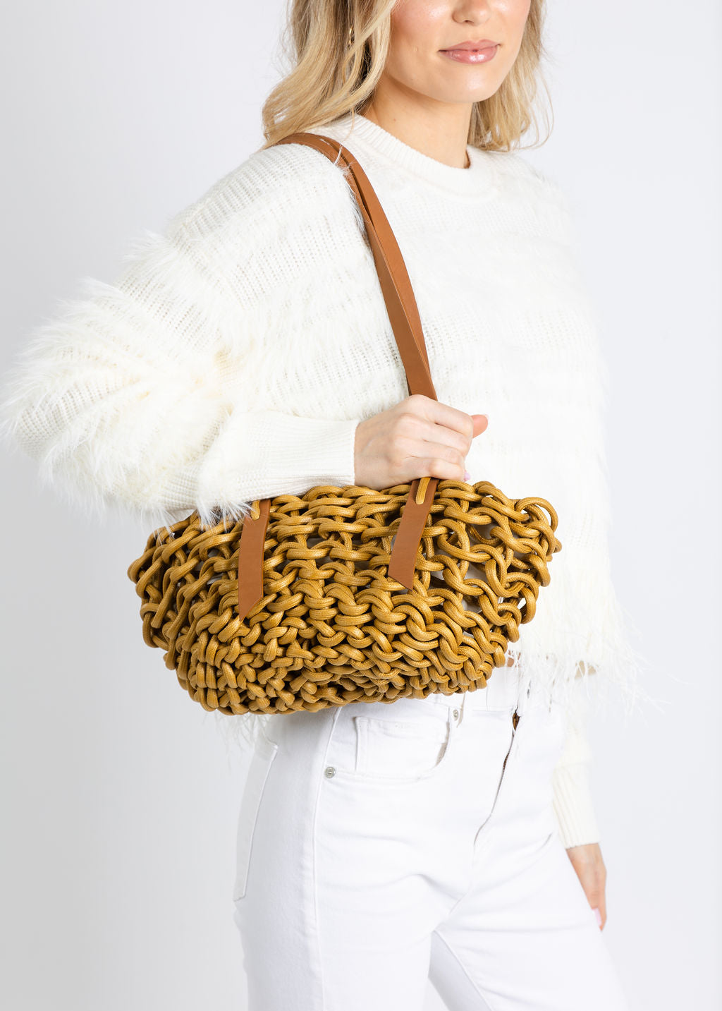 Alienina Bianca Bag in Mustard/Caramel available at Barbara Katz