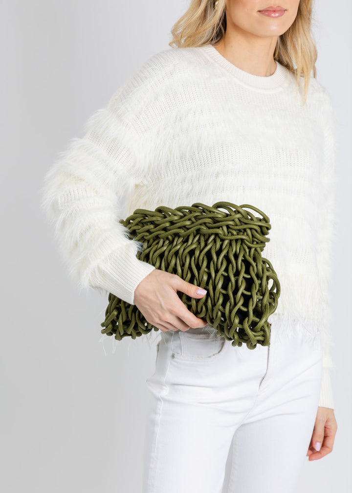 Alienina Susi Clutch Bag in Olive Rope available at Barbara Katz