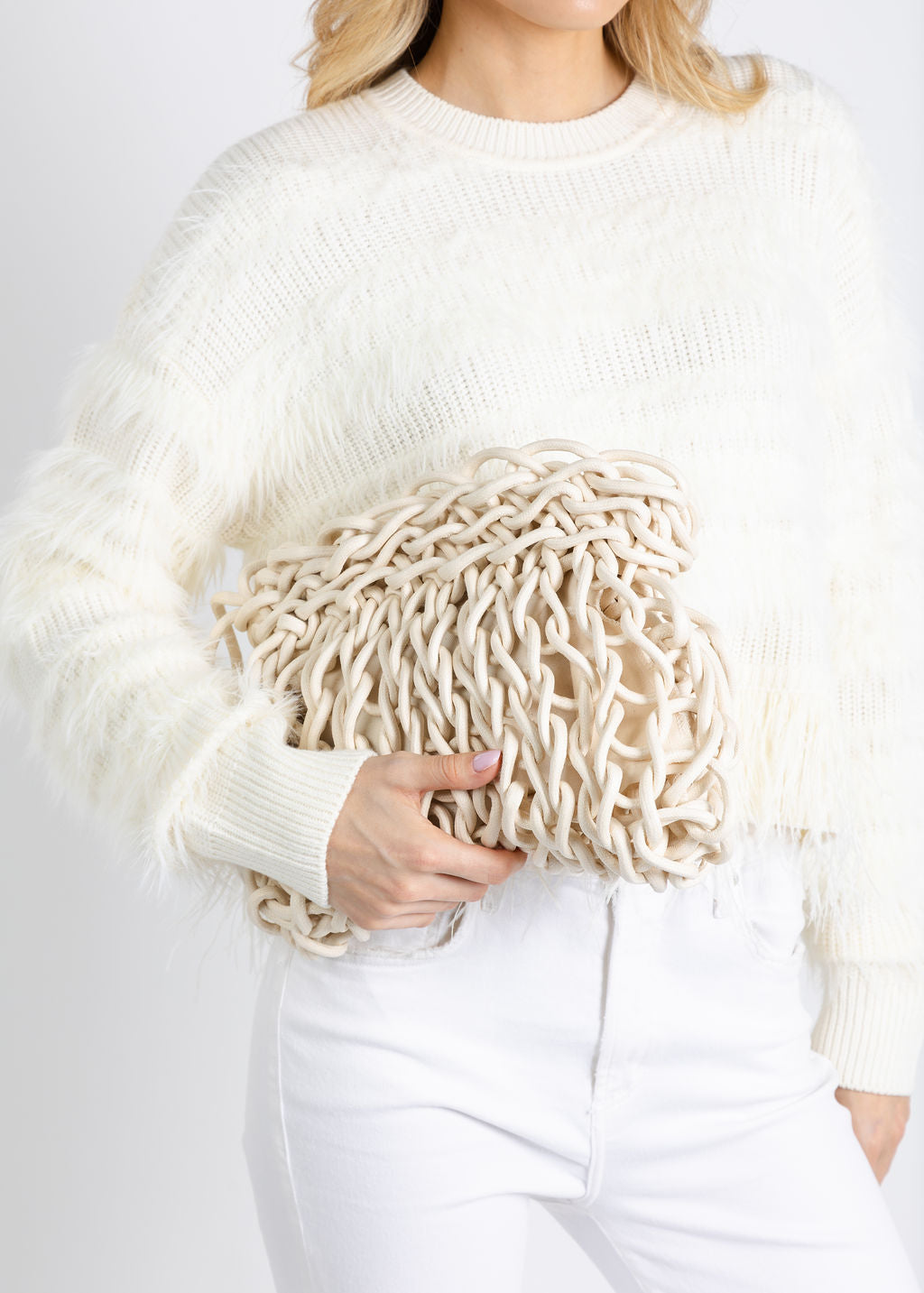 Alienina Susi Clutch Bag in White Rope available at Barbara Katz