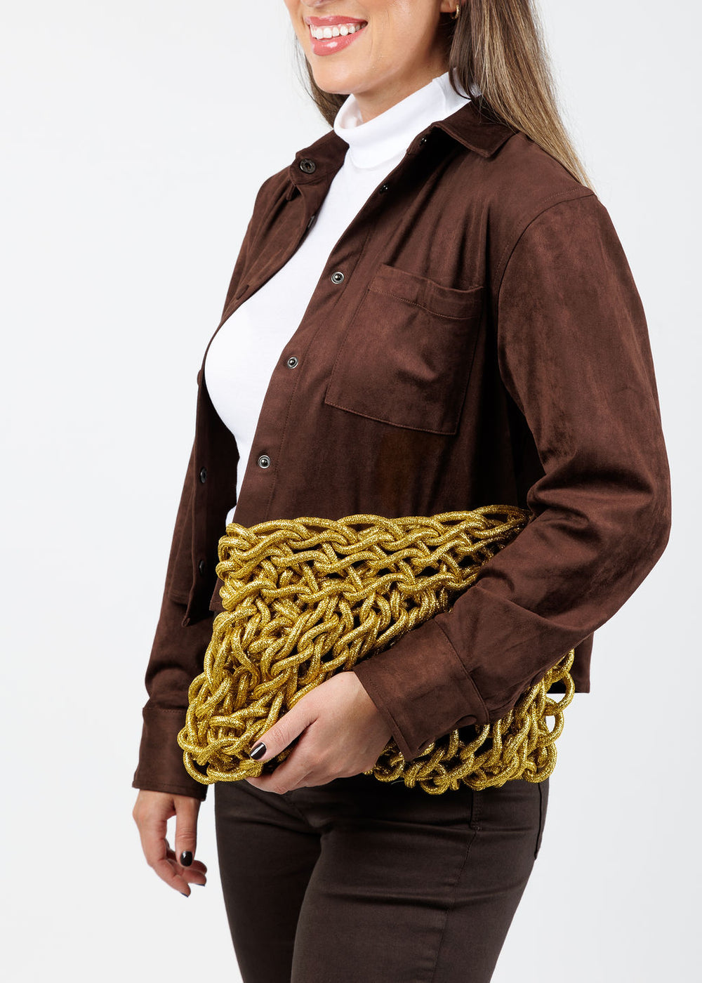 Alienina Susi Clutch in Gold Lurex available at Barbara Katz