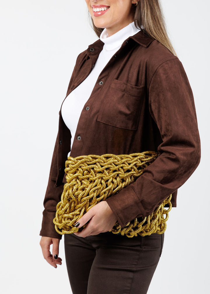 Alienina Susi Clutch in Gold Lurex available at Barbara Katz