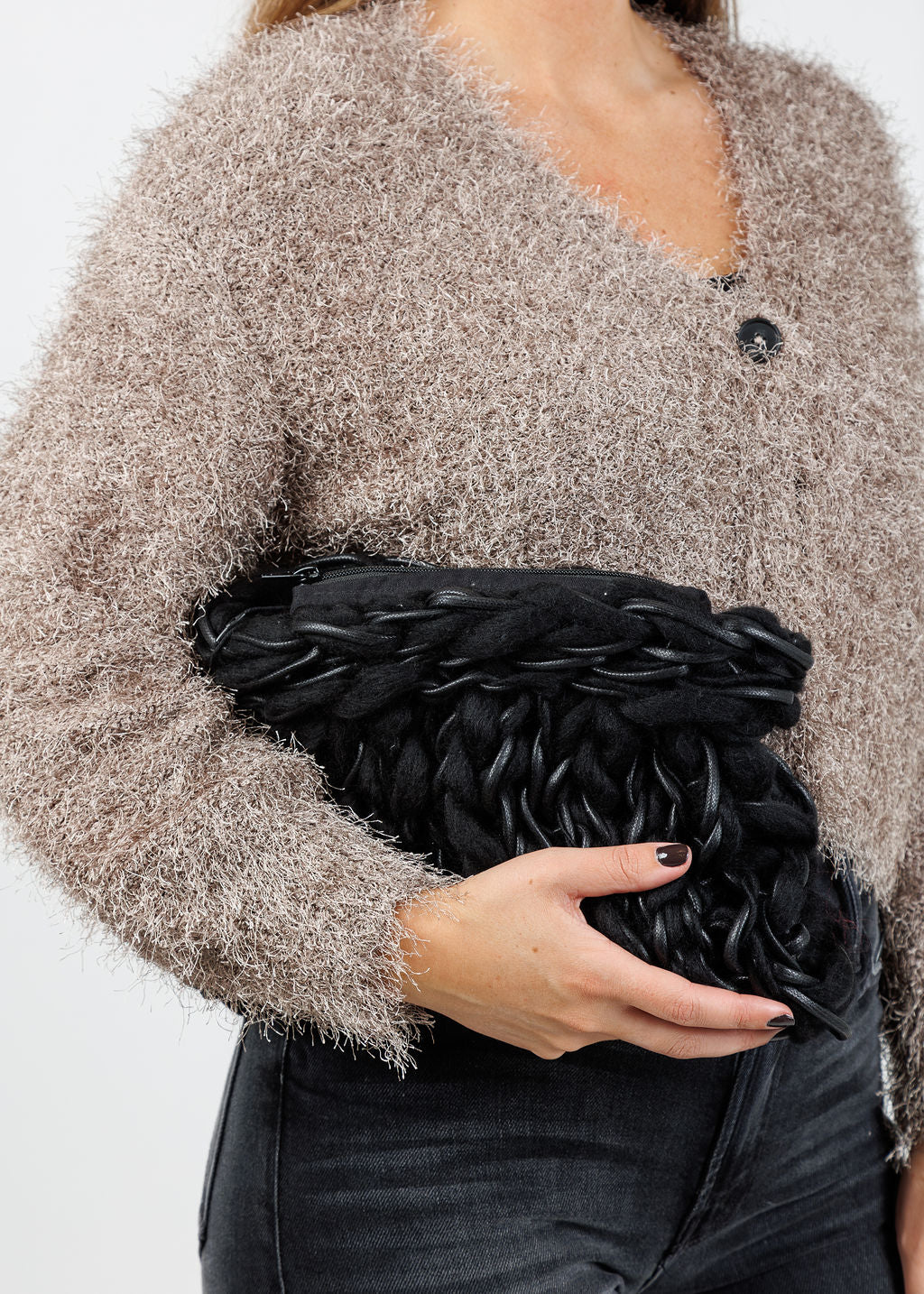Alienina Thalia Clutch in Black Mohair available at Barbara Katz