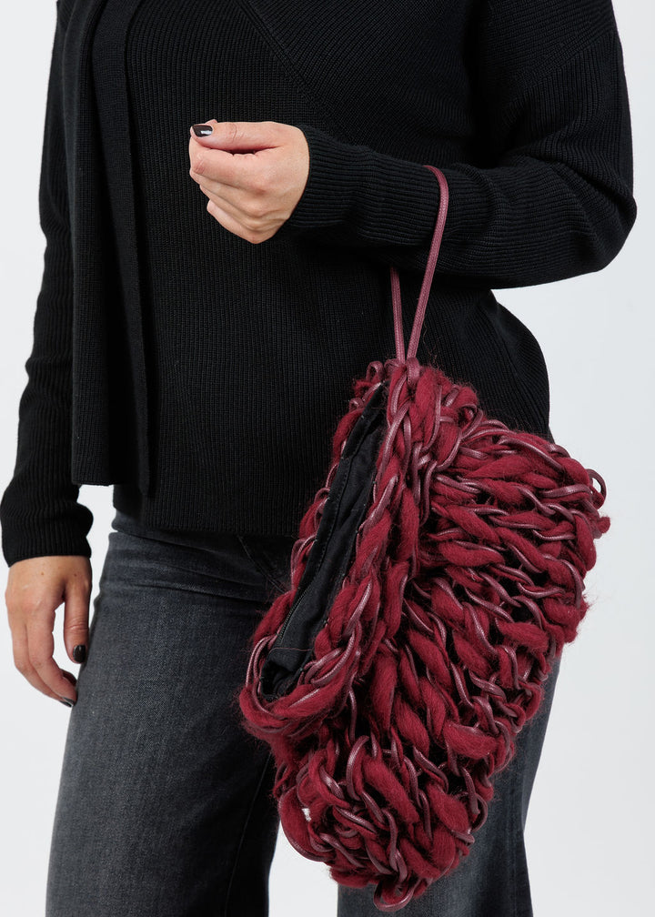 Alienina Thalia Clutch in Burgundy Mohair available at Barbara Katz