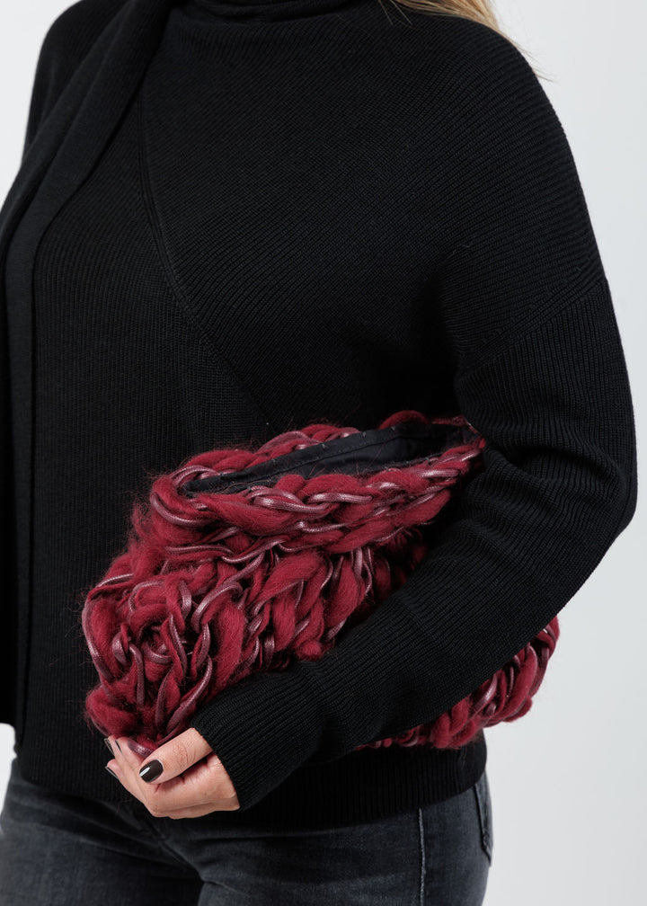 Alienina Thalia Clutch in Burgundy Mohair available at Barbara Katz
