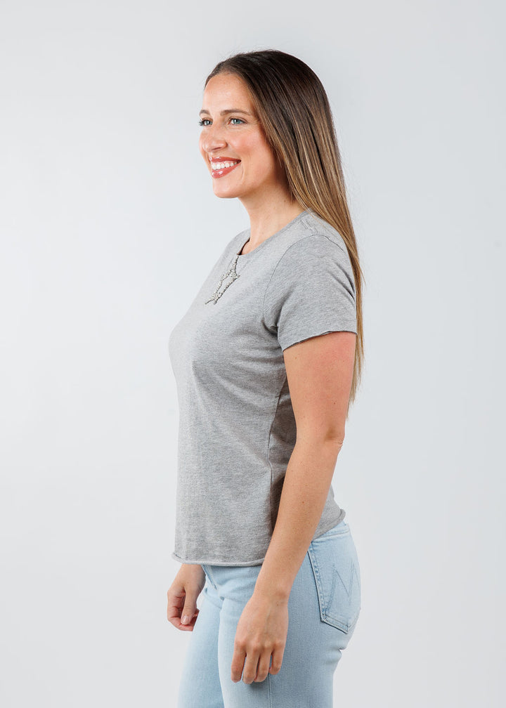 Suzy T Amelia Center Star Top in Light Grey available at Barbara Katz