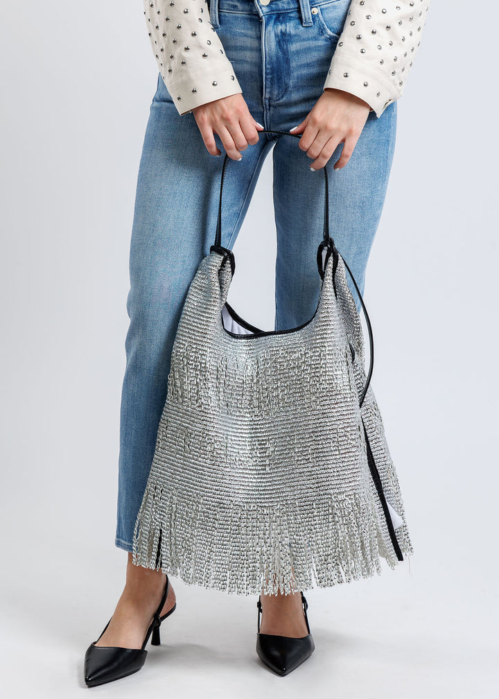 Anita Bilardi Picasso Raffia Handbag in Silver available at Barbara Katz