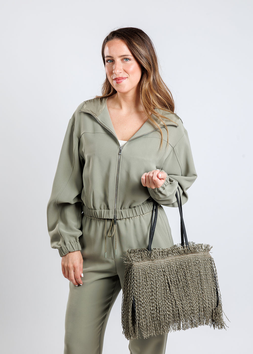 Anita Bilardi Shopping Raffia Small Handbag in Olive Green available at Barbara Katz