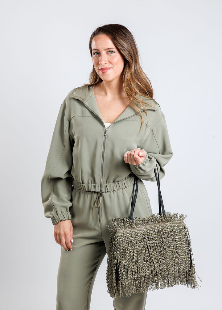 Anita Bilardi Shopping Raffia Small Handbag in Olive Green available at Barbara Katz