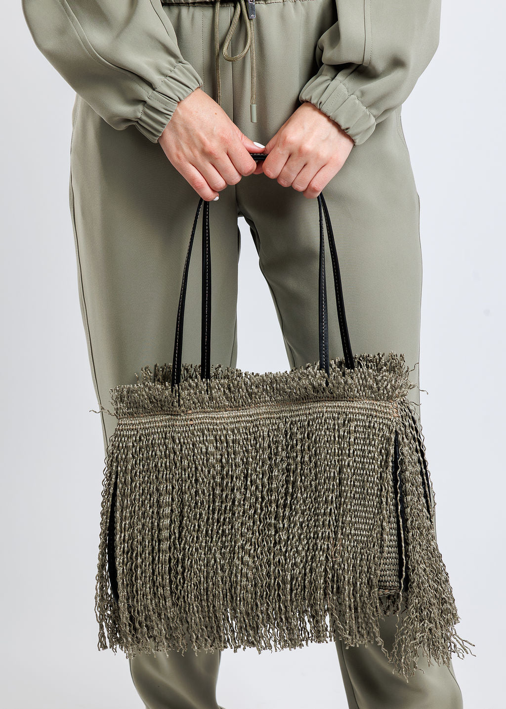 Anita Bilardi Shopping Raffia Small Handbag in Olive Green available at Barbara Katz