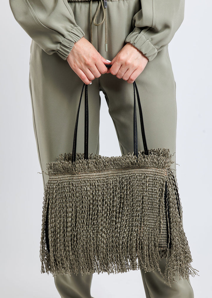 Anita Bilardi Shopping Raffia Small Handbag in Olive Green available at Barbara Katz