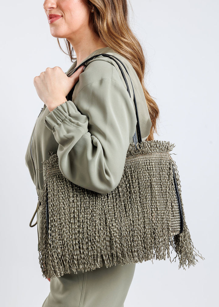 Anita Bilardi Shopping Raffia Small Handbag in Olive Green available at Barbara Katz