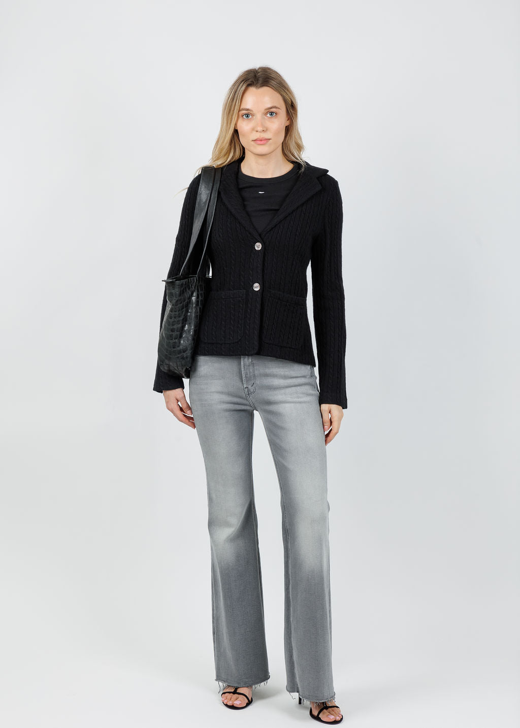 Archer Cashmere Casey Cable Blazer in Black available at Barbara Katz