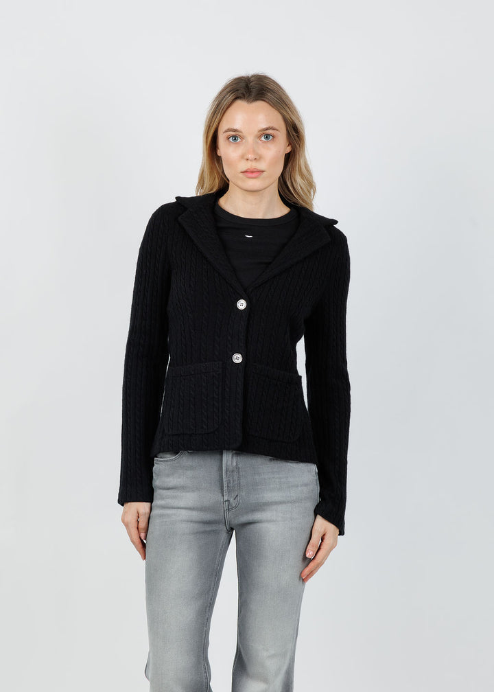 Archer Cashmere Casey Cable Blazer in Black available at Barbara Katz