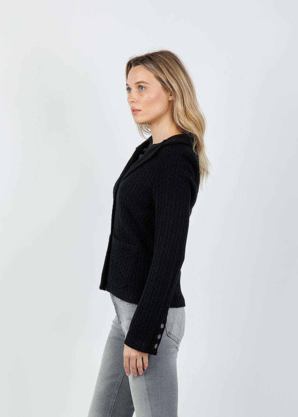 Archer Cashmere Casey Cable Blazer in Black available at Barbara Katz