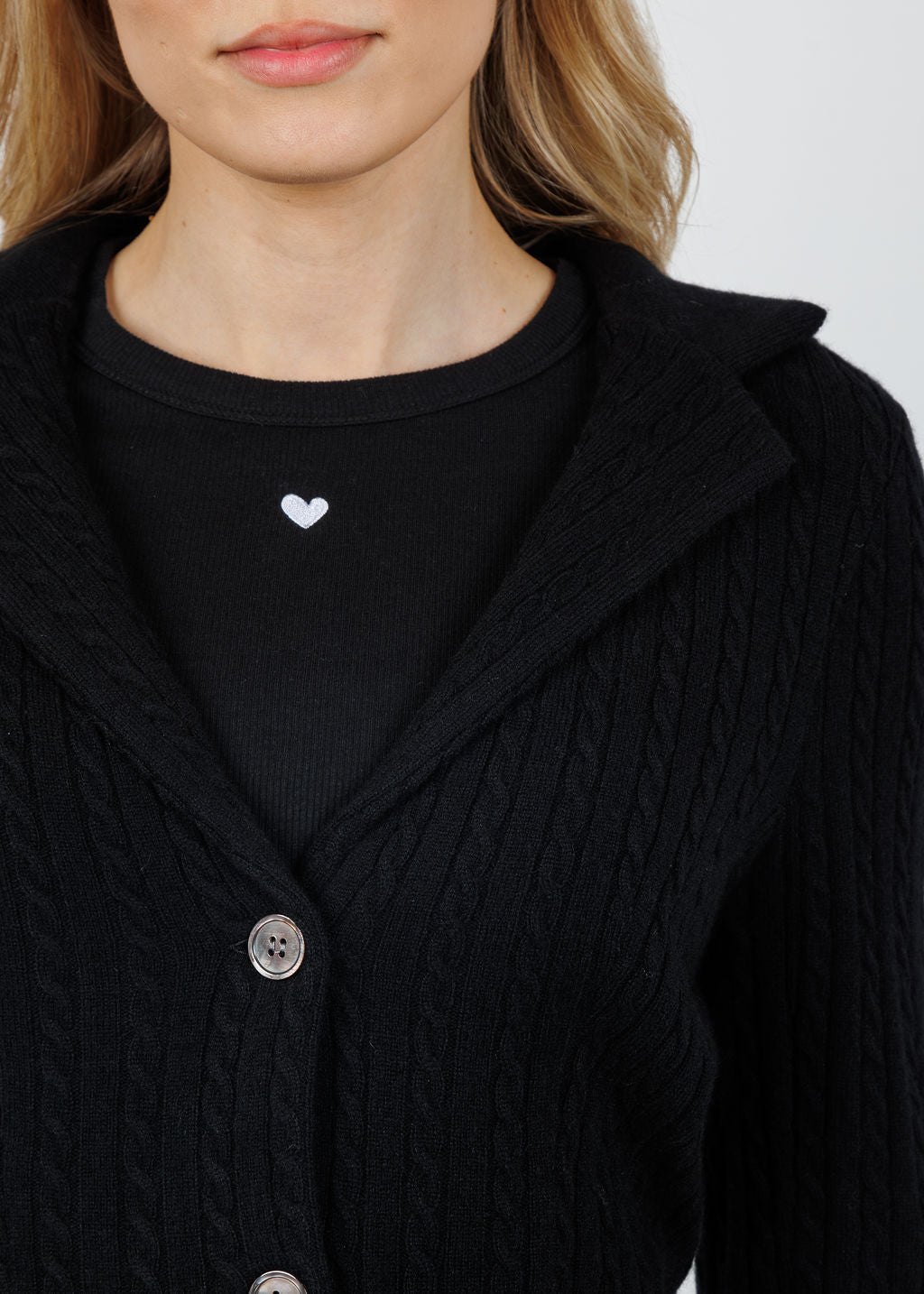 Archer Cashmere Casey Cable Blazer in Black available at Barbara Katz