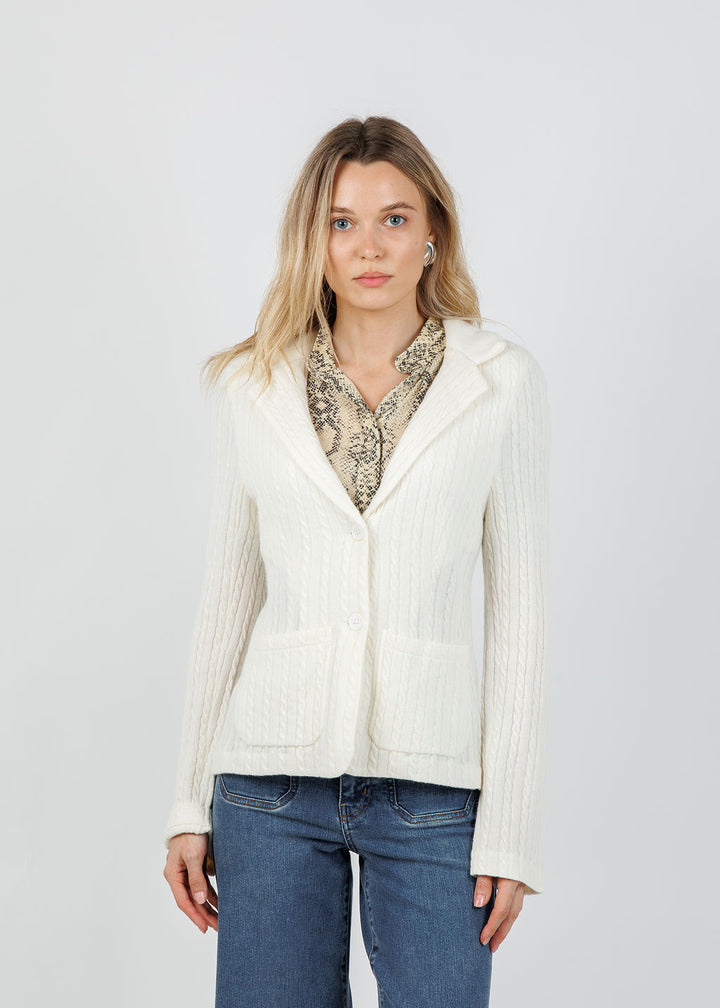 Archer Cashmere Casey Cable Blazer in Ecru available at Barbara Katz