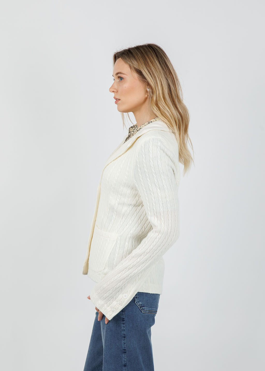 Archer Cashmere Casey Cable Blazer in Ecru available at Barbara Katz