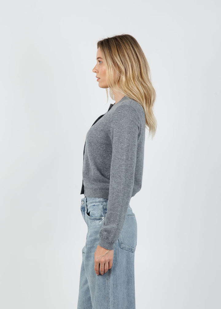 Archer Cashmere Classic Boyfriend Cardigan in Heather Grey available at Barbara Katz