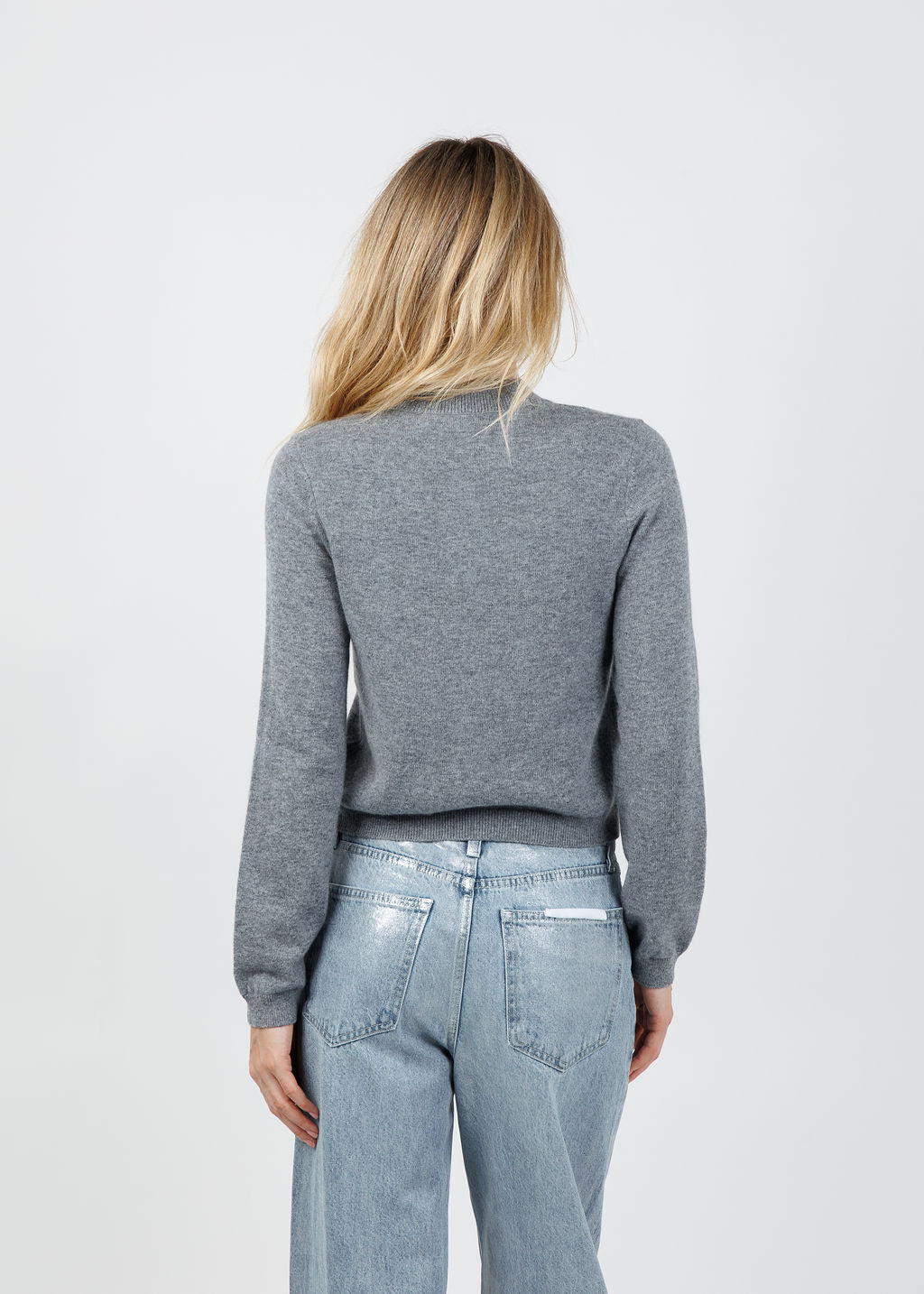 Archer Cashmere Classic Boyfriend Cardigan in Heather Grey available at Barbara Katz