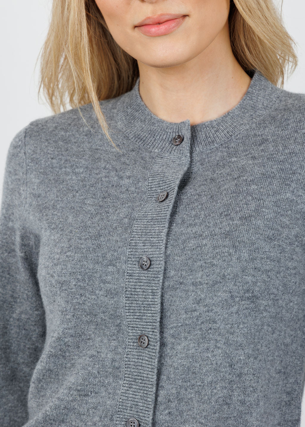 Archer Cashmere Classic Boyfriend Cardigan in Heather Grey available at Barbara Katz