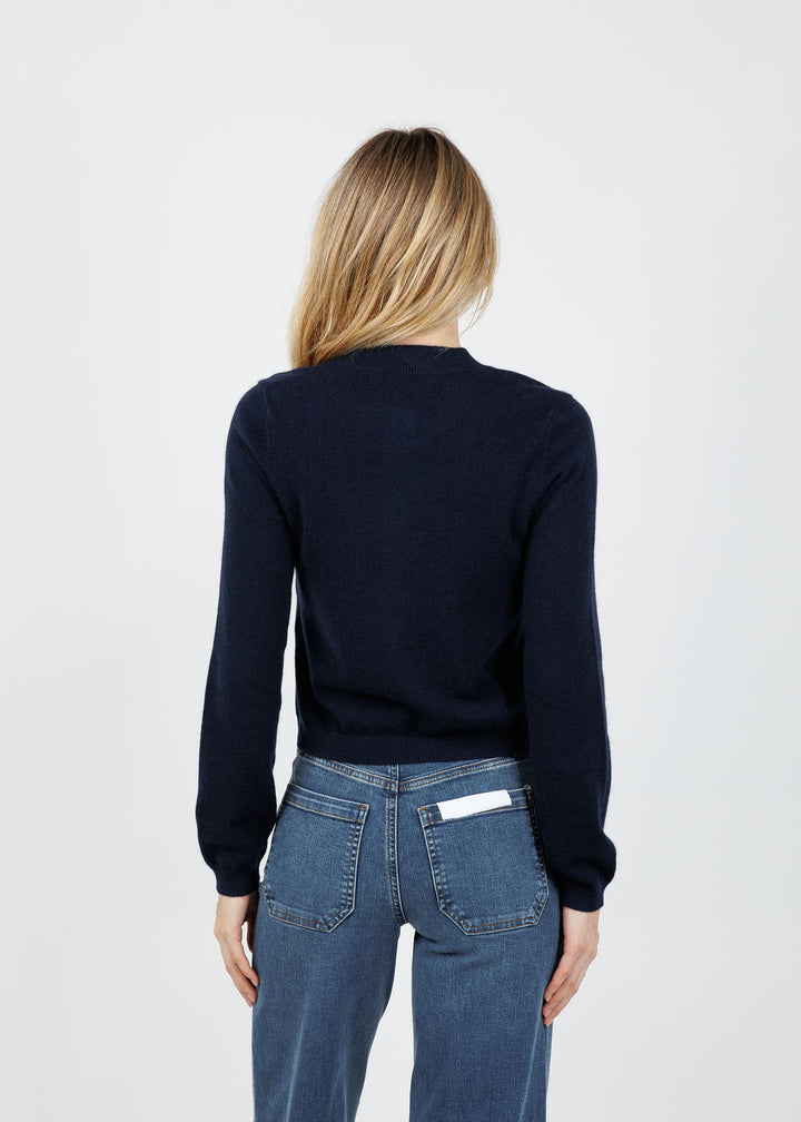 Archer Cashmere Classic Boyfriend Cardigan in Midnight available at Barbara Katz