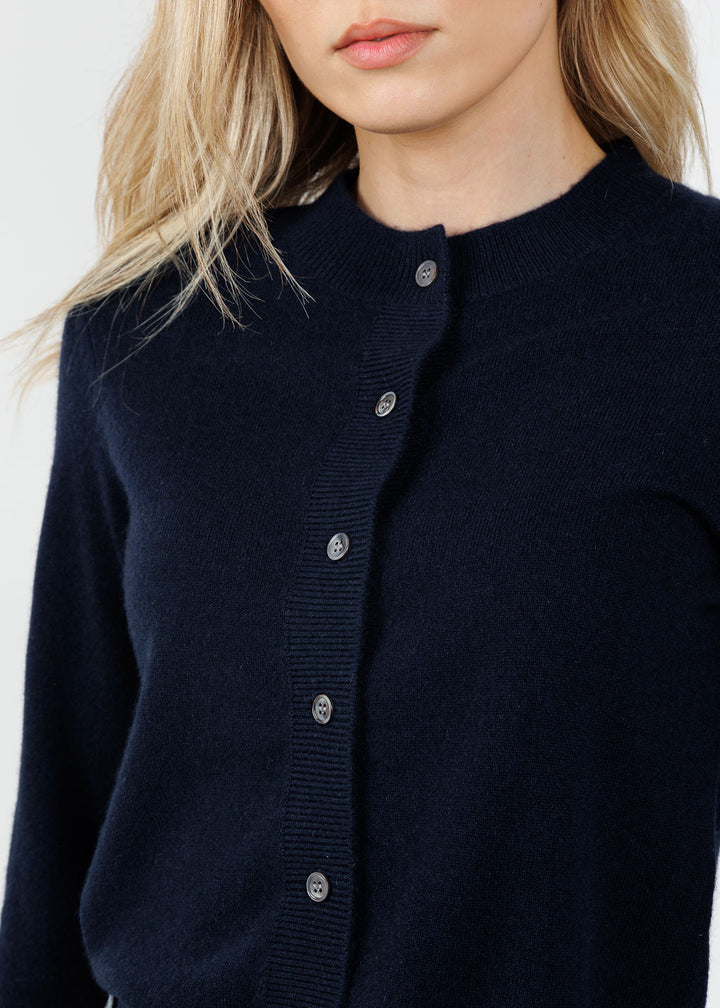 Archer Cashmere Classic Boyfriend Cardigan in Midnight available at Barbara Katz