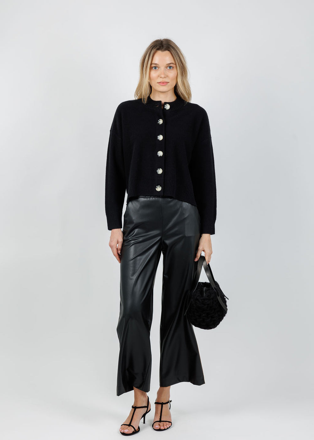 Archer Cashmere Nina Crew Neck Cardigan in Black available at Barbara Katz