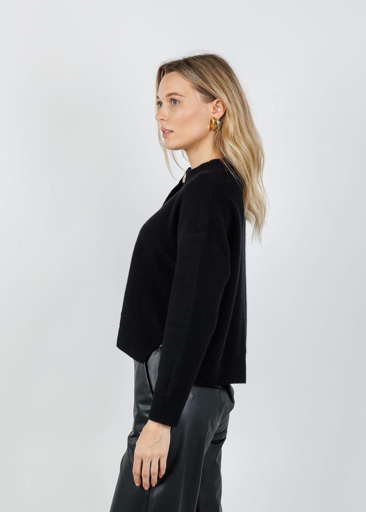 Archer Cashmere Nina Crew Neck Cardigan in Black available at Barbara Katz