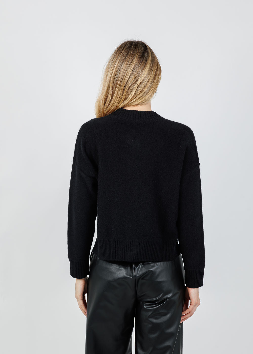 Archer Cashmere Nina Crew Neck Cardigan in Black available at Barbara Katz