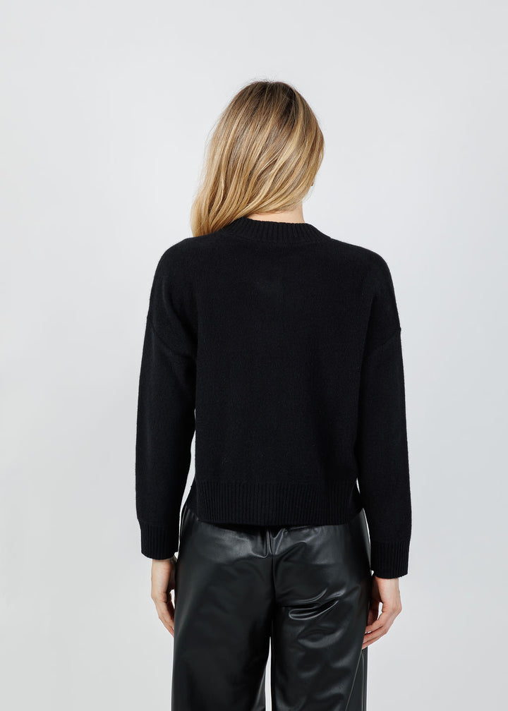 Archer Cashmere Nina Crew Neck Cardigan in Black available at Barbara Katz