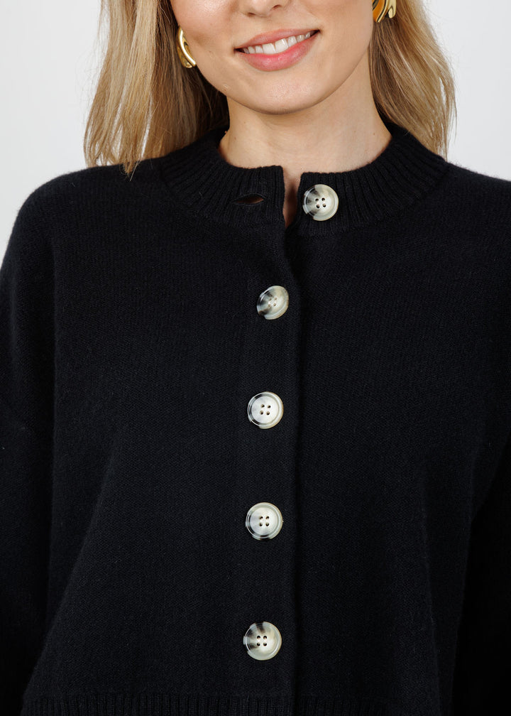 Archer Cashmere Nina Crew Neck Cardigan in Black available at Barbara Katz