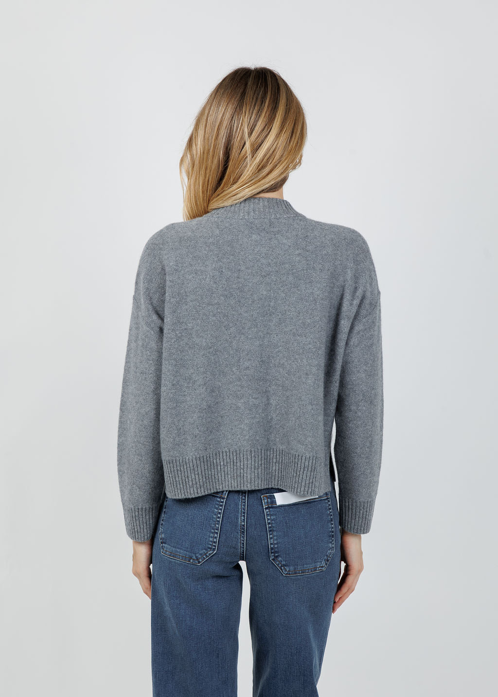 Archer Cashmere Nina Crew Neck Cardigan in Heather Grey  available at Barbara Katz