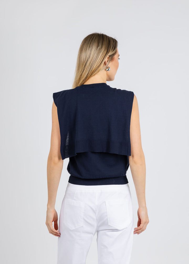 Autumn Cashmere Button Front Vest With Tie Sleeve in Navy available at Barbara Katz