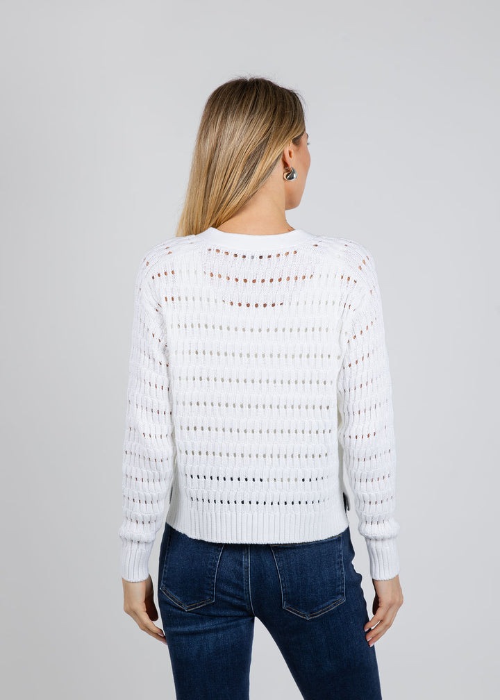Autumn Cashmere Cropped Boxy Cardigan in Broken Rib Stitch in Bleach White available at Barbara Katz
