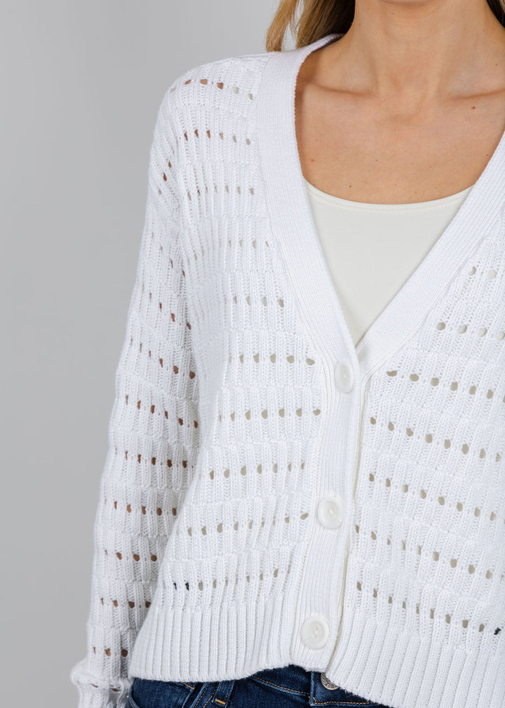 Autumn Cashmere Cropped Boxy Cardigan in Broken Rib Stitch in Bleach White available at Barbara Katz