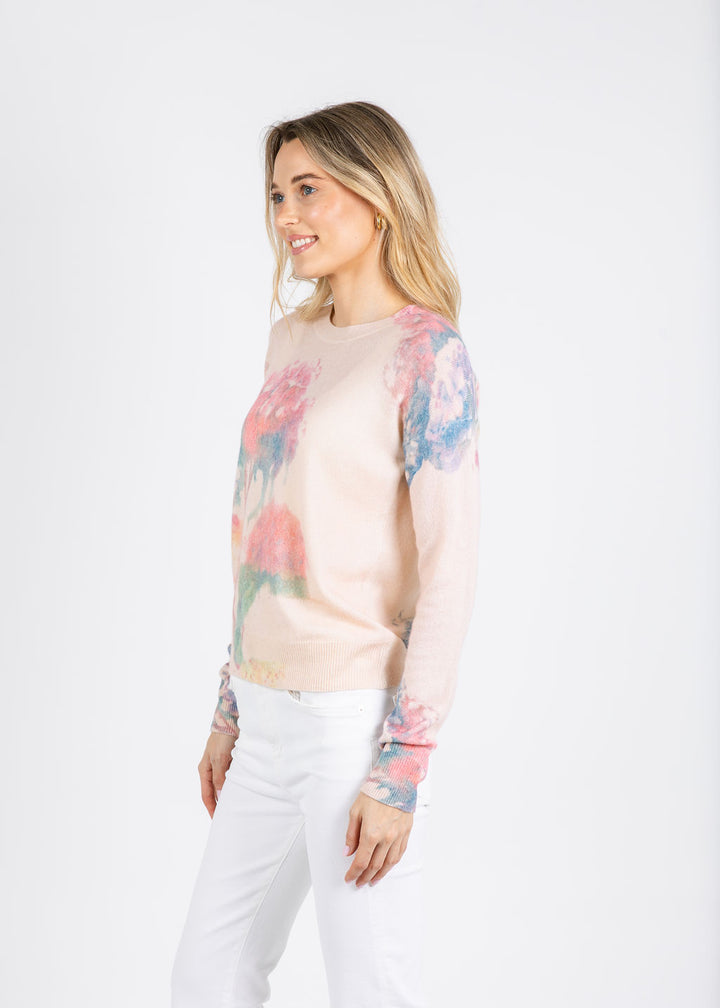 Autumn Cashmere Floral Print Relax Crew Sweater in Pink Combo available at Barbara Katz