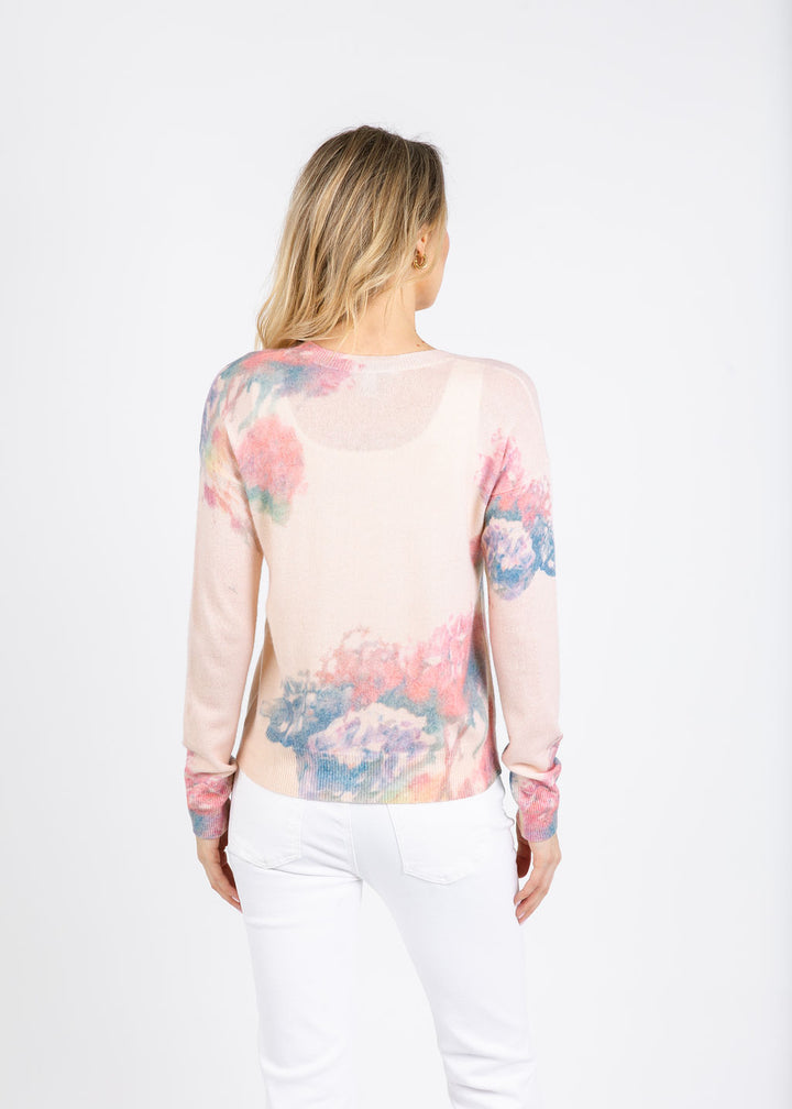 Autumn Cashmere Floral Print Relax Crew Sweater in Pink Combo available at Barbara Katz