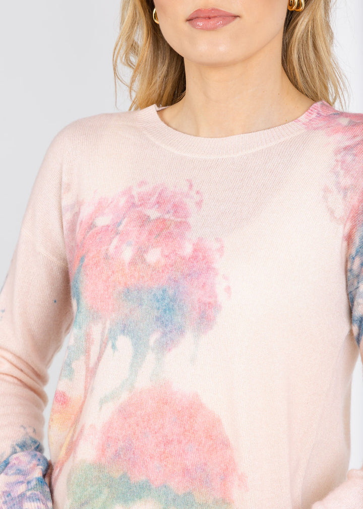 Autumn Cashmere Floral Print Relax Crew Sweater in Pink Combo available at Barbara Katz