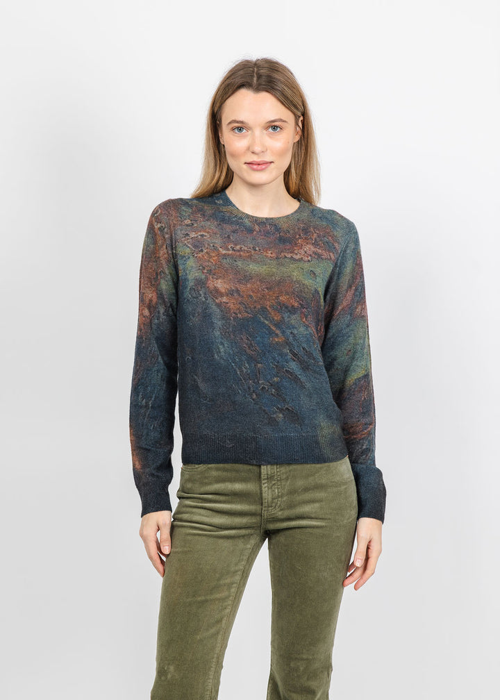 Autumn Cashmere Oil Print Crew Sweater in Copper Combo available at Barbara Katz