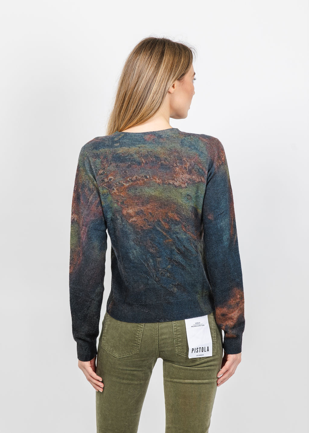 Autumn Cashmere Oil Print Crew Sweater in Copper Combo available at Barbara Katz