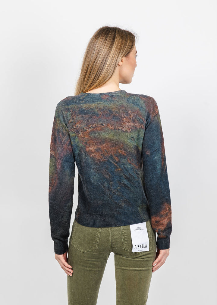 Autumn Cashmere Oil Print Crew Sweater in Copper Combo available at Barbara Katz