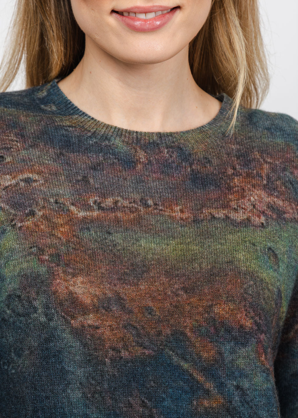 Autumn Cashmere Oil Print Crew Sweater in Copper Combo available at Barbara Katz