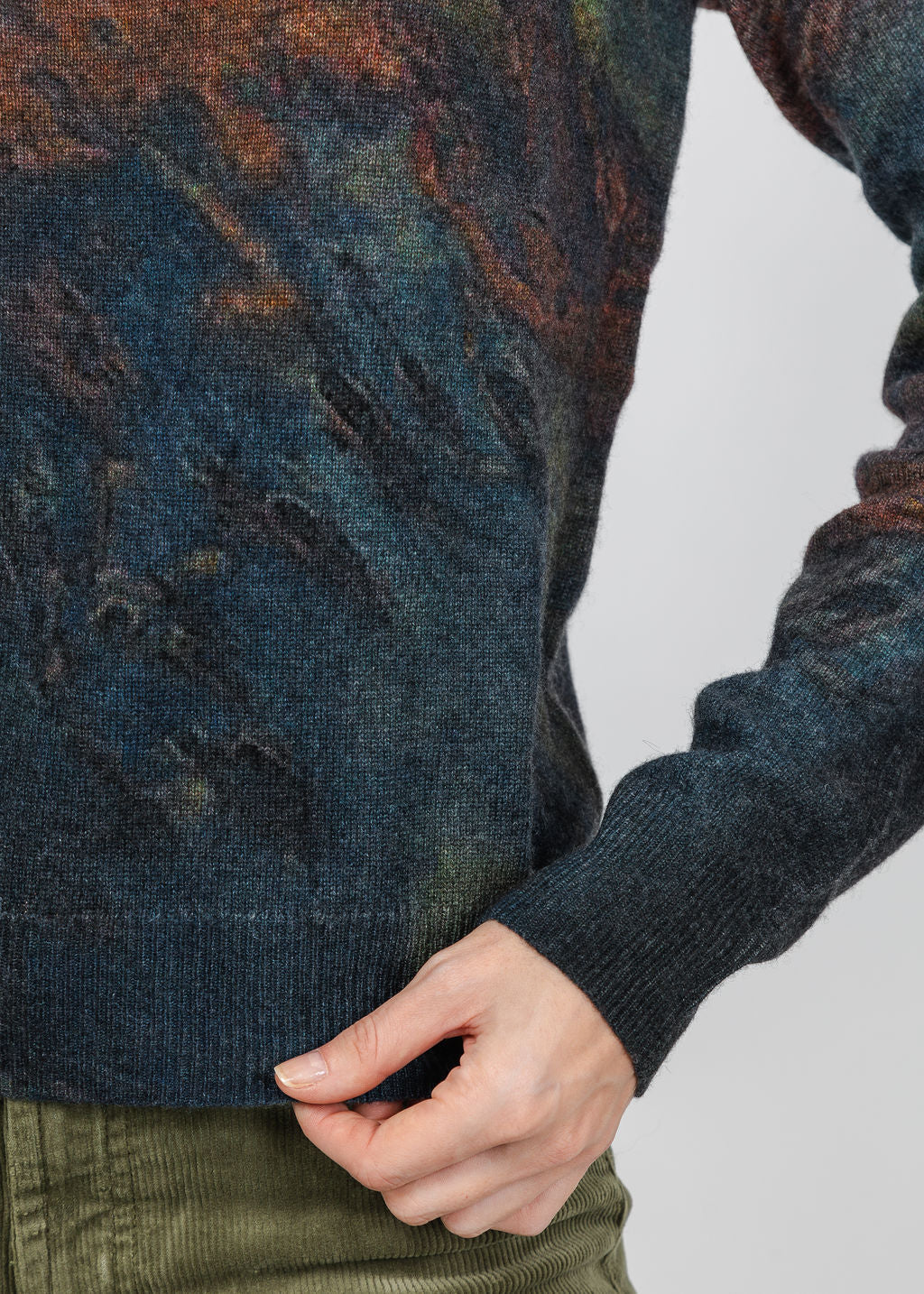 Autumn Cashmere Oil Print Crew Sweater in Copper Combo available at Barbara Katz
