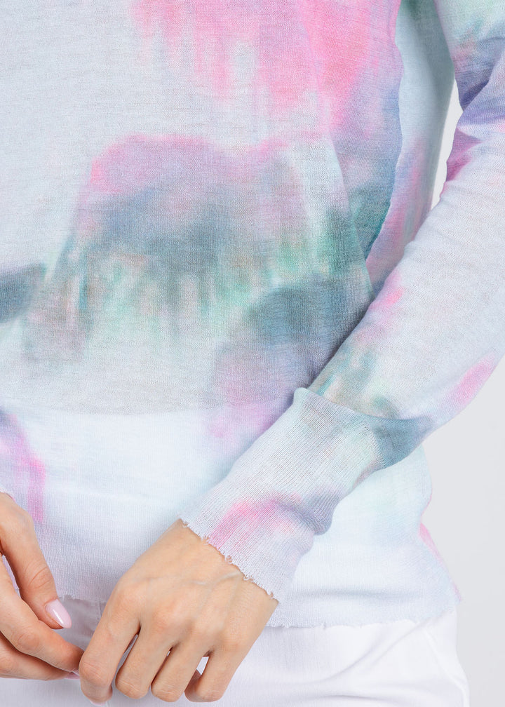 Autumn Cashmere Palm Print Long Sleeve Crew Sweater in Green/Pink Combo available at Barbara Katz