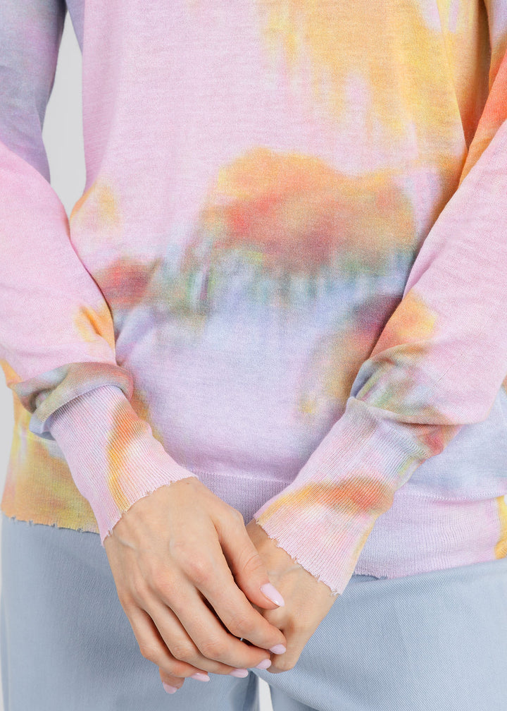 Autumn Cashmere Palm Print Long Sleeve Crew Sweater in Purple/Orange Combo available at Barbara Katz